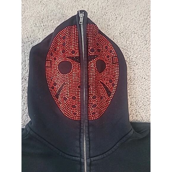 Splurge On X Black Hoodie – Red Rhinestone Hockey Mask – Rare Anime S EUC - Picture 5 of 10